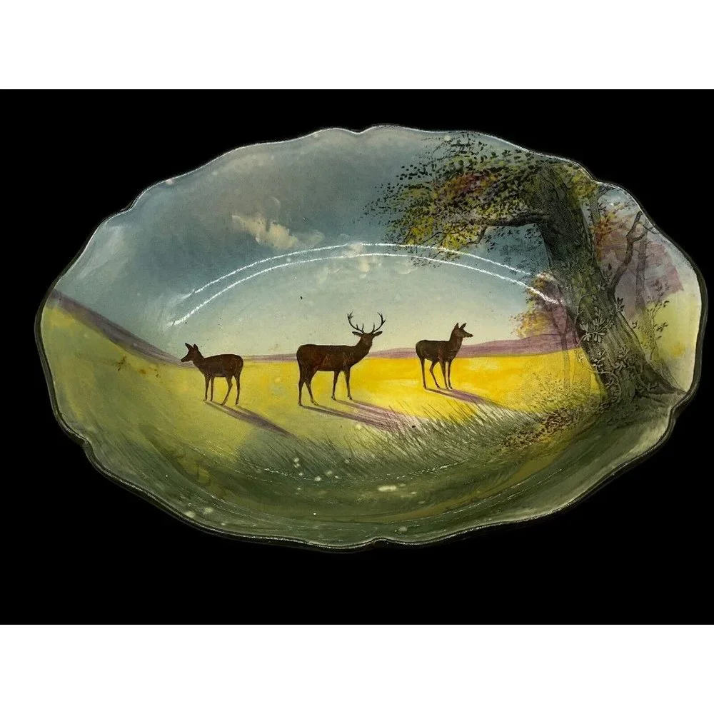 Royal Doultan Vintage Vegetable Serving Dish Deer Grazing Pattern 1927-1932